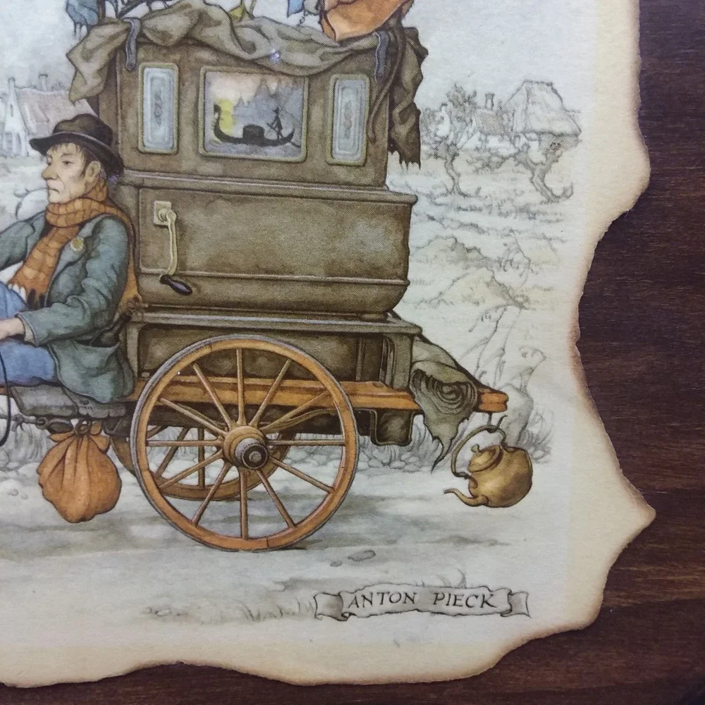 Set of 2 Vintage Anton Pieck Wall Plaque Decor Art‎ Wood Framed Old Country 10x9